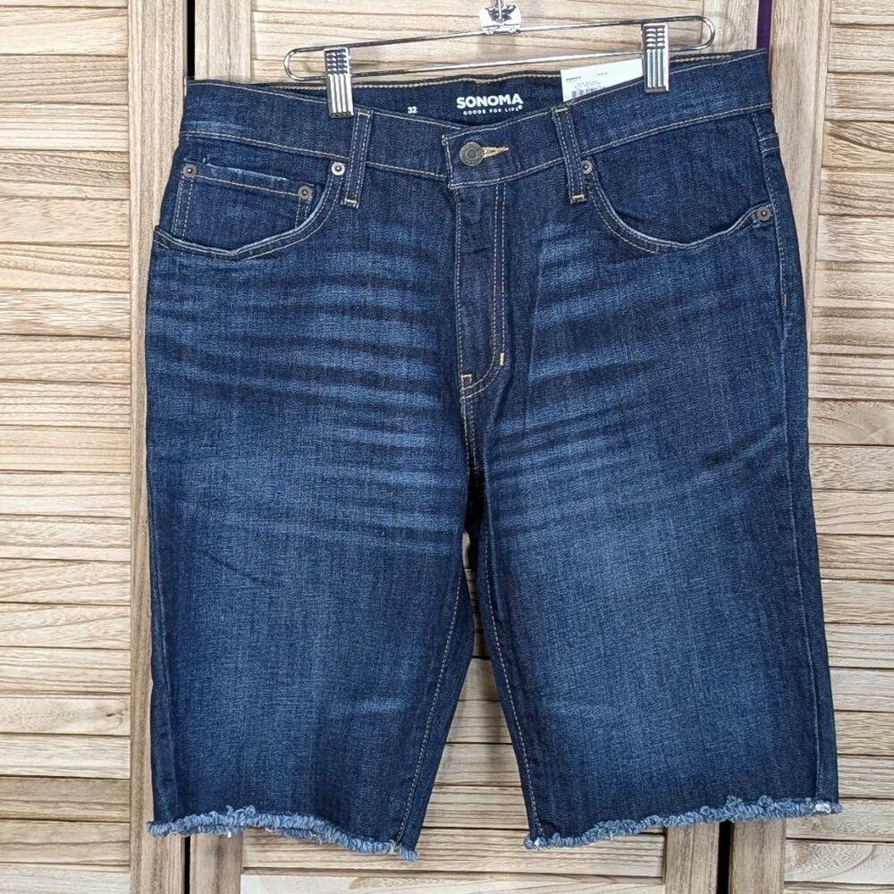 Sonoma Dark Blue Denim Shorts 11 In. Inseam Size 32 NWT